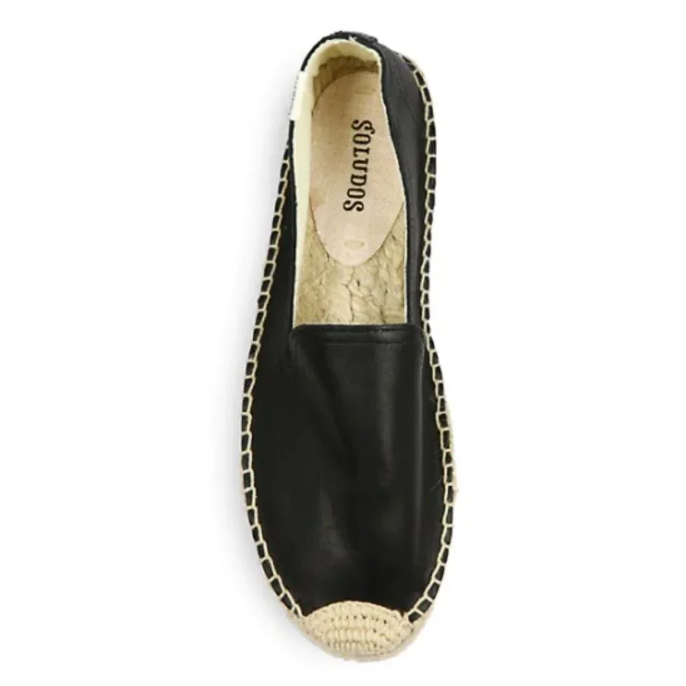 NWOT Soludos Black Leather Espadrille Smoking Slipper 11M
